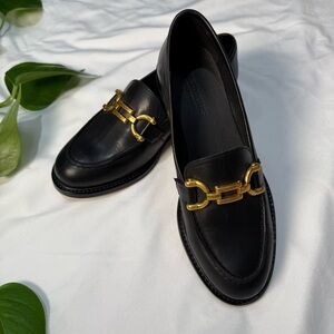 BNWOB Simons Black Leather Loafers with Gold Bit | Size 37